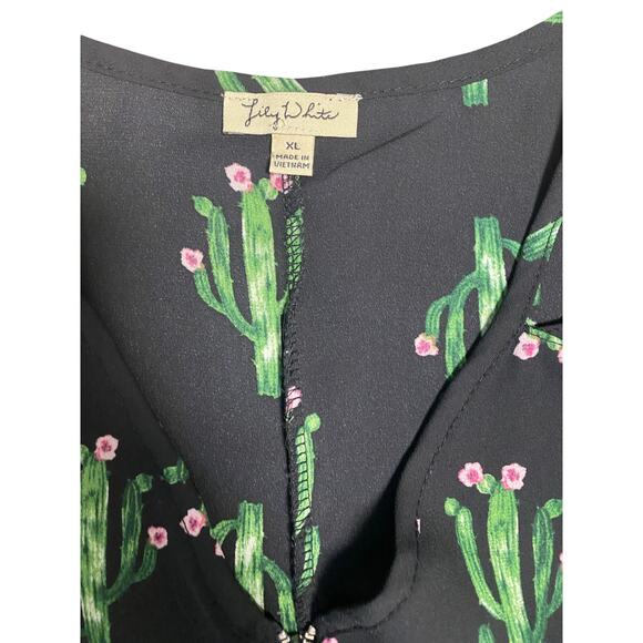 Lily White Women’s Sleeveless Cactus Print Top Size M – Black Green Pink - Picture 5 of 6